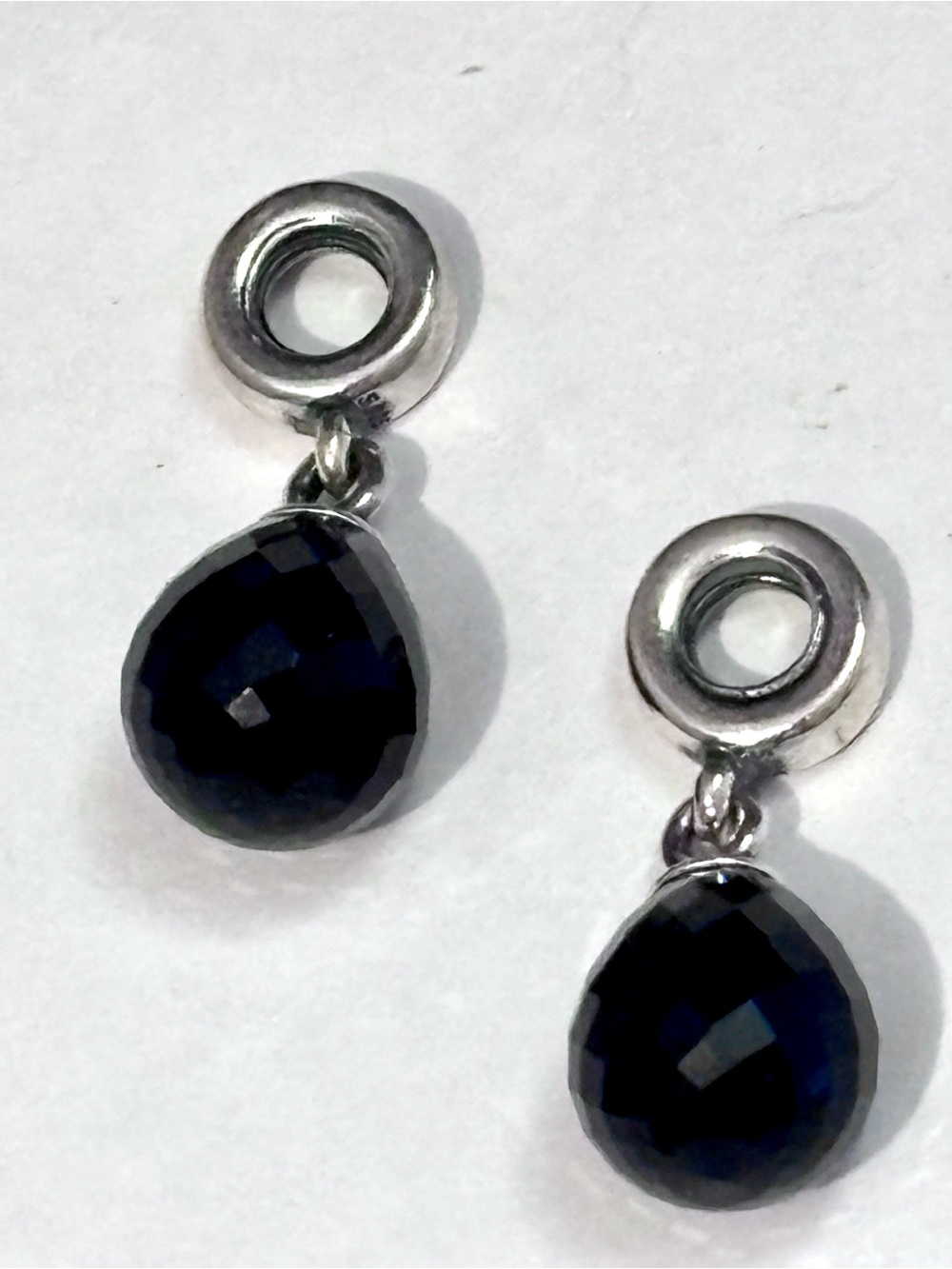🆕Listing! Two black faceted, resin drop charms with round silver tops
